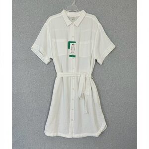 Weatherproof Vintage Dress Womens XL Off White Gauze Button Up Shirt Dress Beach